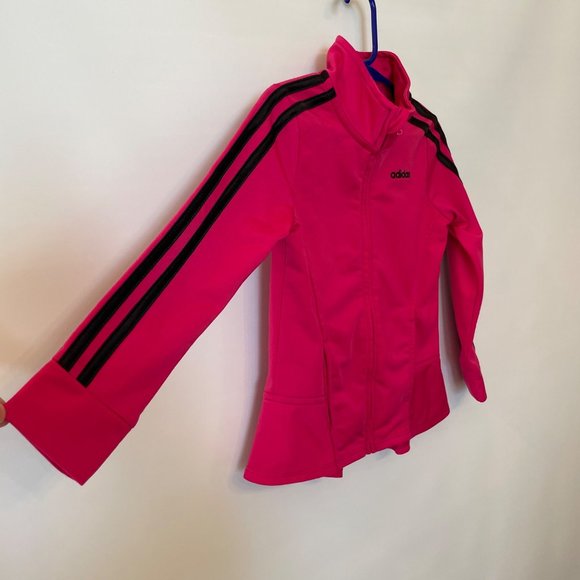 Adidas Youth Girls Sz 4T Long Sleeve Track Jacket Full Zip Pink Black Activewear - Picture 5 of 10